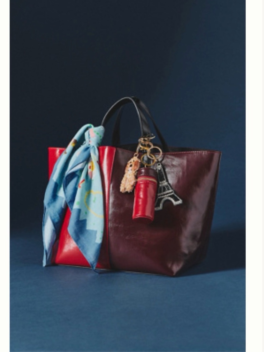 Two-Tone Faux Leather Tote Bag with matching lipstick holder